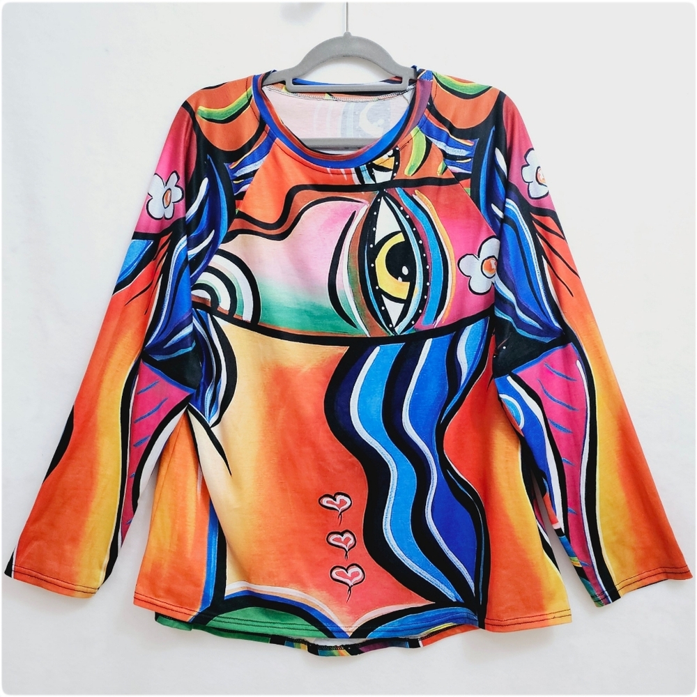 Colorful Graphics Long Sleeves Tee Shirt, Size 3X